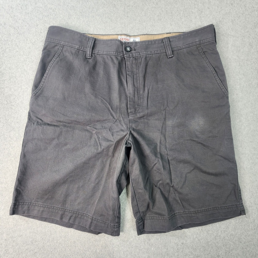 Izod Saltwater Shorts Mens 40x10 Gray Outdoor Cotton Flat Front